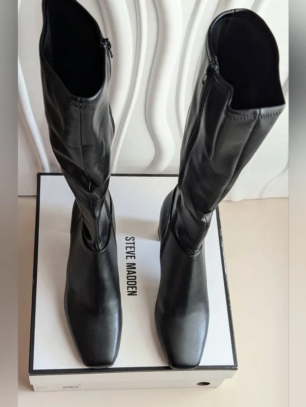 Steve Madden Hunny Black Knee High Boots Square Toe Heeled Size 8 New In Box